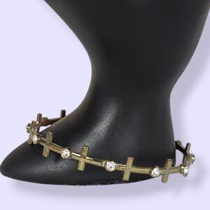 V. Distressed Metal Cross & Rhinestone Bangle